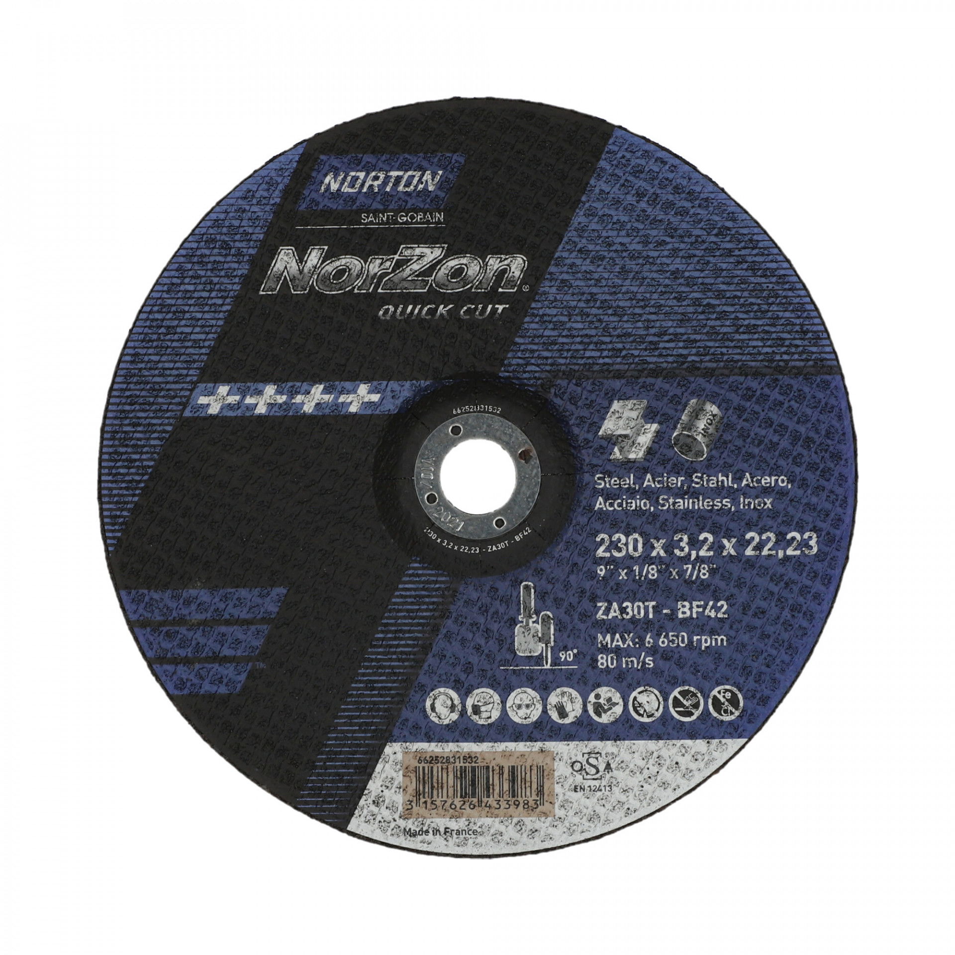 Norton Norzon Quick Cut vágókorong 230x3,2x22,23 mm ZA30T, 25 db/csomag termék fő termékképe