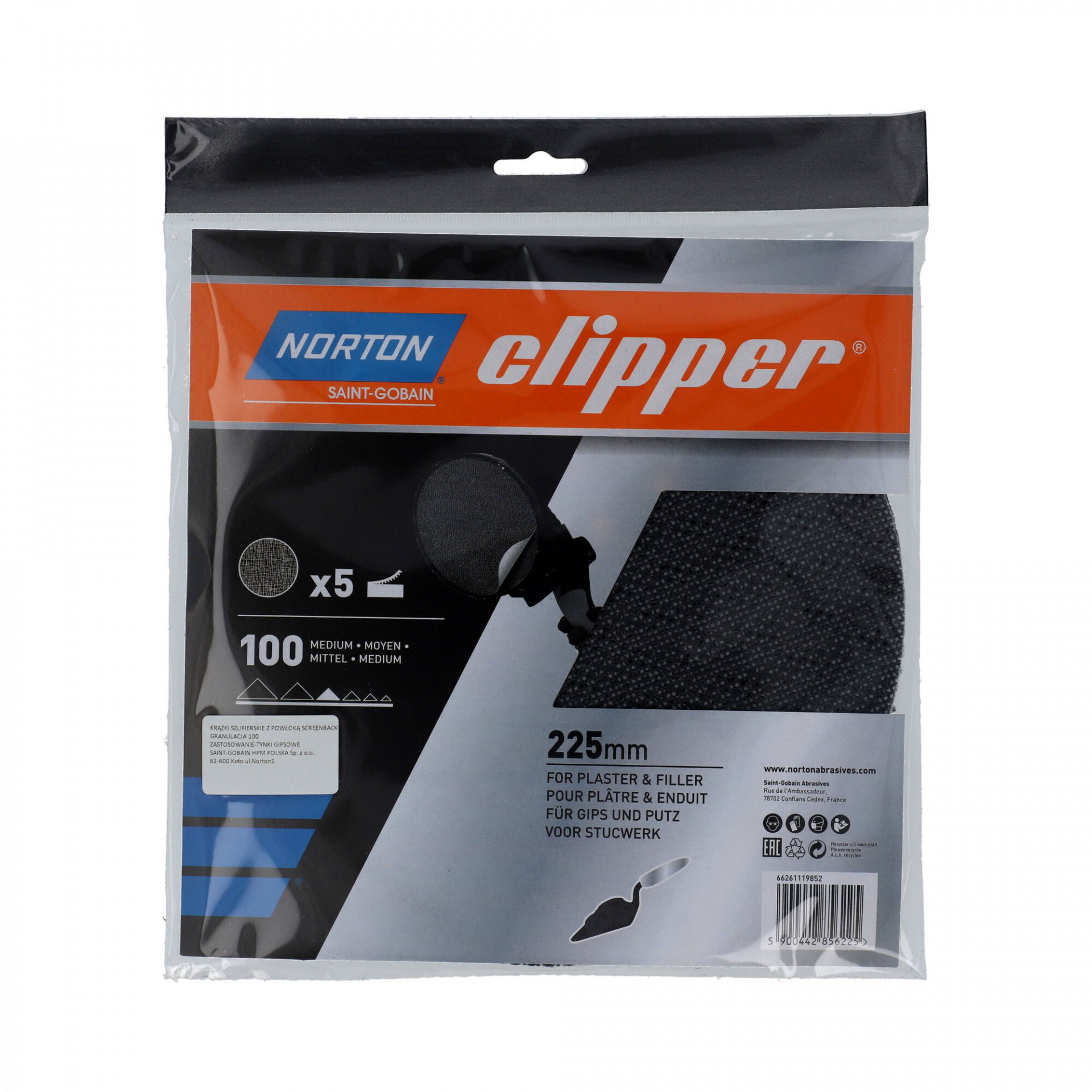 Norton Clipper Q43 falcsiszoló háló Ø225mm P100, 5 db/csomag termék fő termékképe