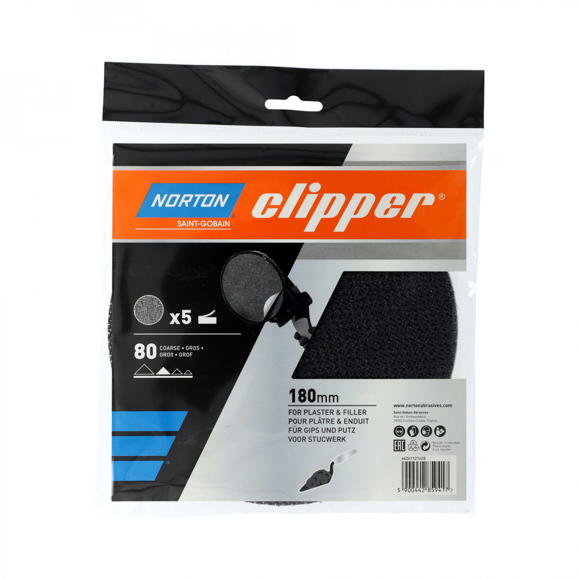 Norton Clipper Q43 falcsiszoló háló Ø180mm P80, 5 db/csomag termék fő termékképe