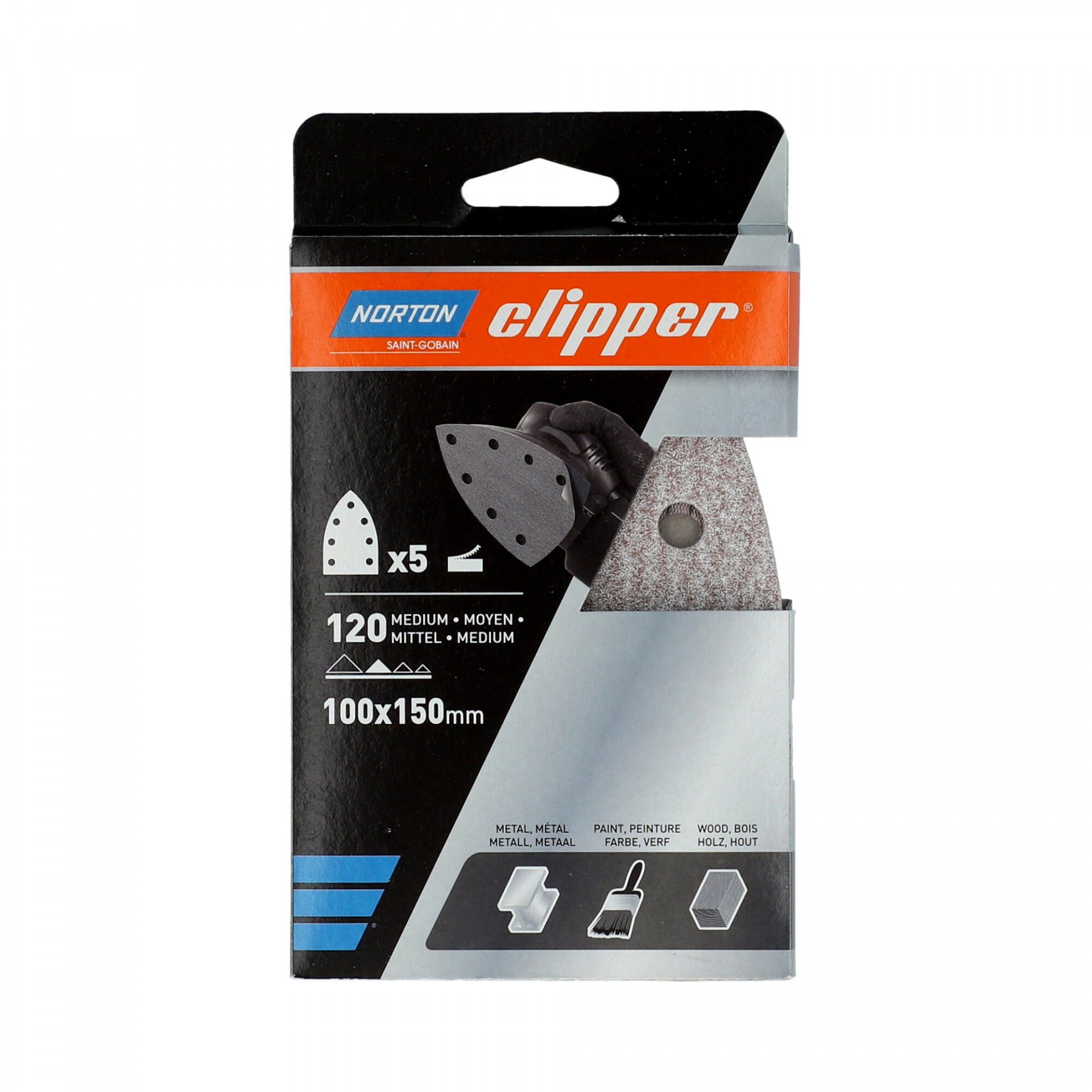 Norton Clipper A275 eltömődés mentes delta csiszolólap 100x150mm P120, 5 db/csomag termék fő termékképe