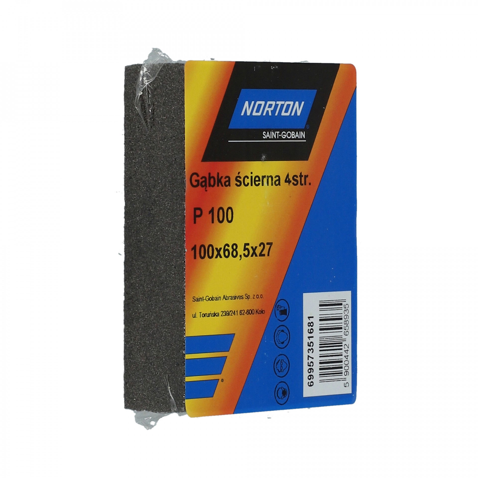 Norton négyoldalas csiszolószivacs 100x68,5x27mm P100, 20 db/csomag termék fő termékképe