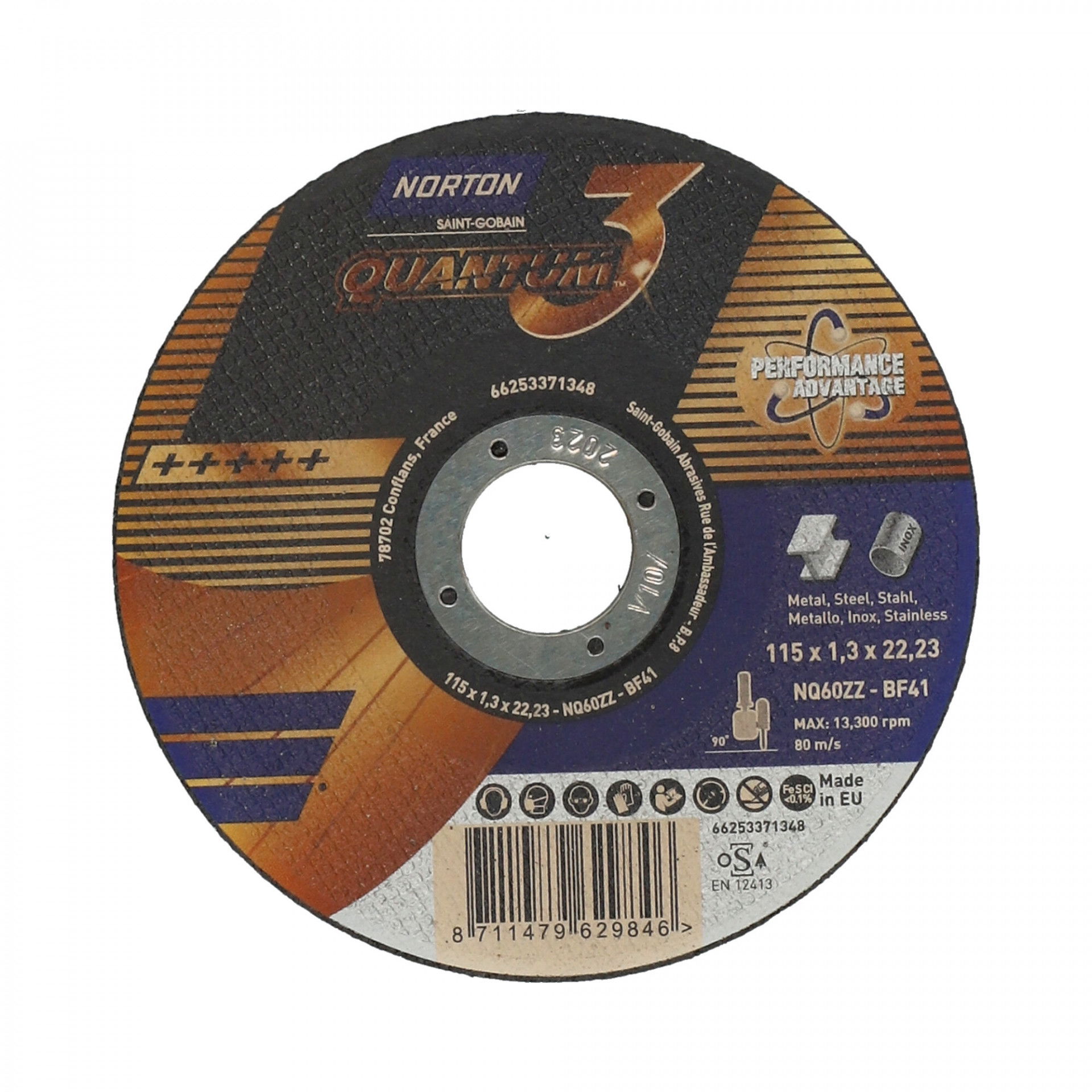 Norton Quantum3 fém-inox vágókorong 115x1,3x22,23mm, 25 db/csomag termék fő termékképe