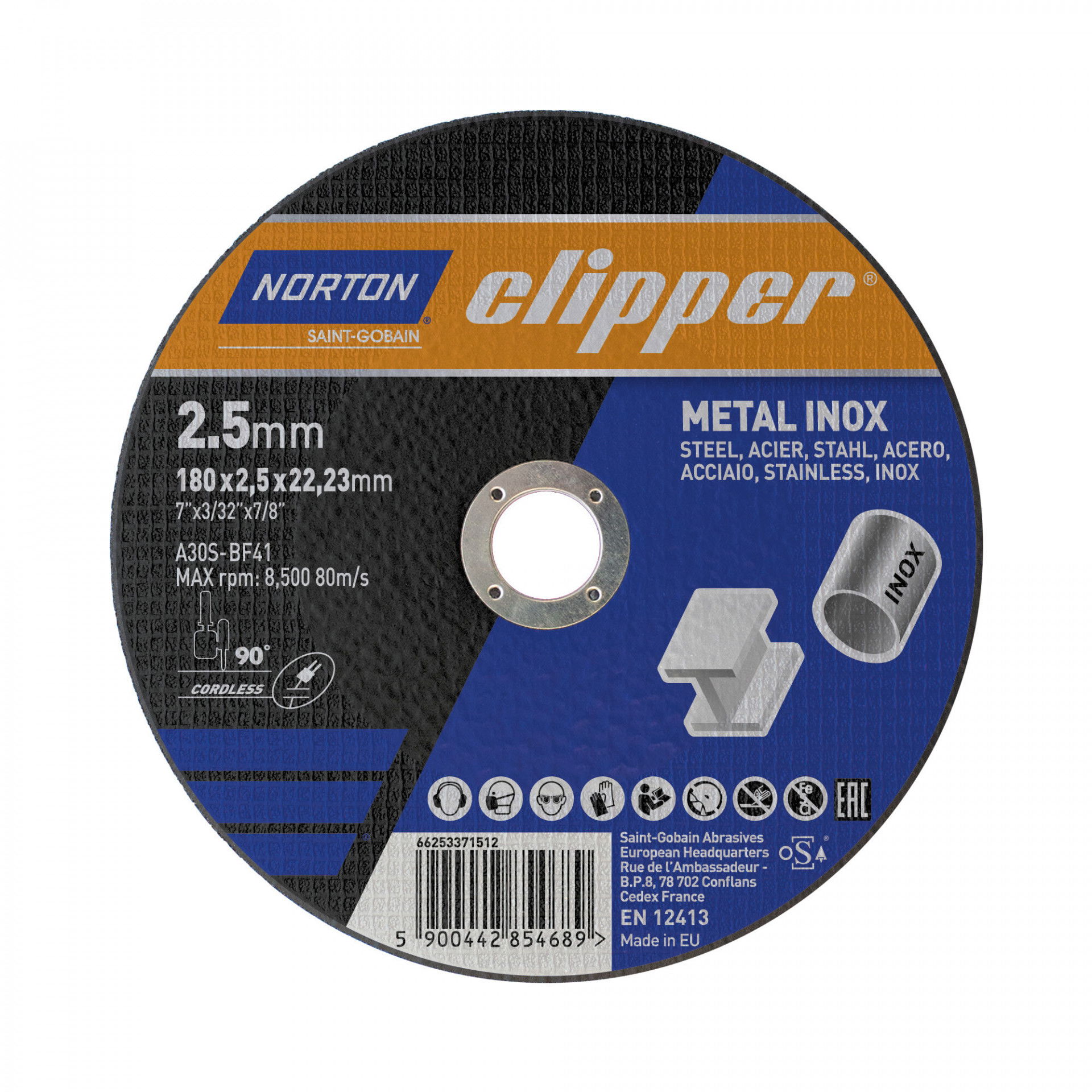 Norton Clipper fém-inox vágókorong 180x2,5x22,23mm A30S, 25 db/csomag termék fő termékképe