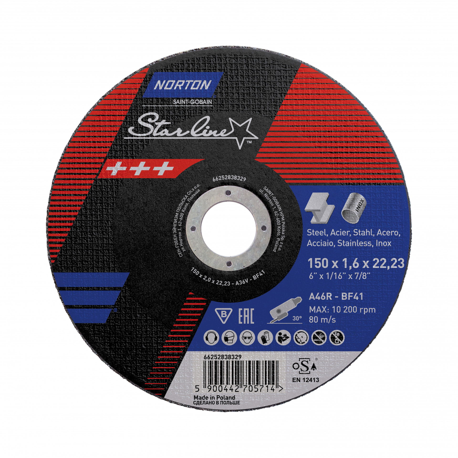 Norton Starline vágókorong 150x1,6x22,23mm A46R, 25 db/csomag termék fő termékképe